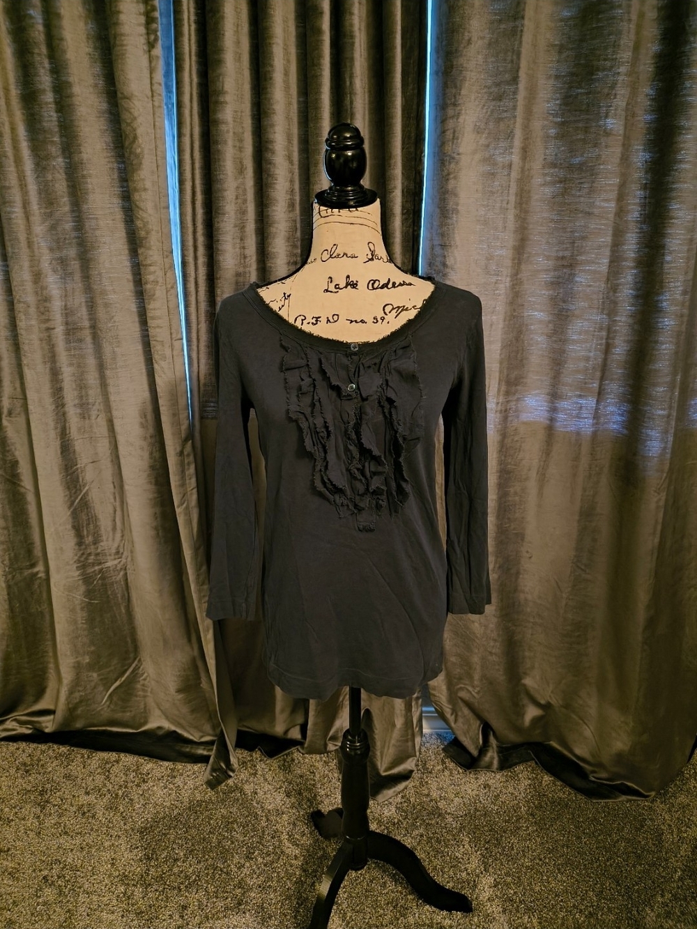 J. Crew Blue Ruffle-Front Long Sleeve Blouse